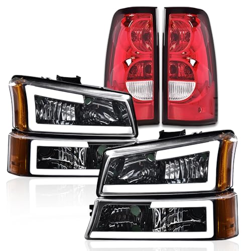 G-PLUS LED DRL Headlights & Tail Lights Fit Chevy Silverado 1500 2003-2006 - color: Clear Lens Chrome Housing Amber Reflector & Red, size: C LED