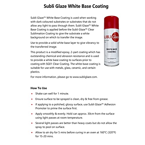 White Base Coating Subli Glaze is the only do-it-yourself sublimation coating solution designed to enable sublimation decoration on a wide range of surfaces - color: White Base Coating