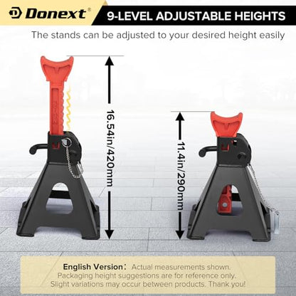 Jack Stands 3 Ton (6,500 lb) Capacity Steel Double Locking, 1 Pair Black and Red Lifting Stand Adjustable Jack Stands - color: Red / Black