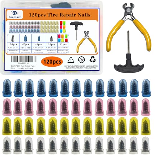 134Pcs Screw-in Tire Plug Kit with Nail Puller and Phillips Screwdriver Bit
