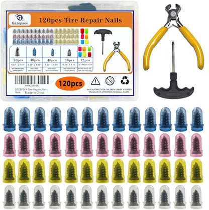 134Pcs Screw-in Tire Plug Kit with Nail Puller and Phillips Screwdriver Bit