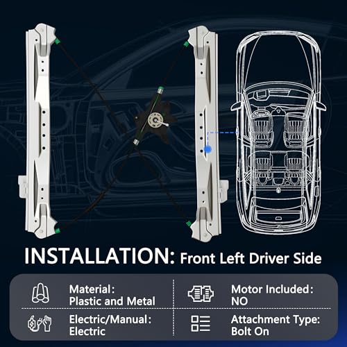 TNMT Front Driver Side Window Regulator Without Motor Compatible with Chrysler, Dodge, Ram & VW - 2008-2016 Town & Country, 2008-2020 Grand Caravan, 2012-2015 C/V, 2009-2014 Routan, Replace # 749-508 - size: Front Driver, style: 08-16 Chrysler Town & Coun