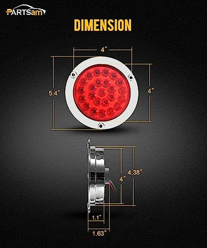 Partsam 10x 4 Round Led Trailer Tail Lights Red 24LEDs Flange Mount Sealed Chrome LED Stop Turn Tail Lights Marker Clearance Brake Running Taillights Hardwired Waterproof for RV Trucks 12V DC