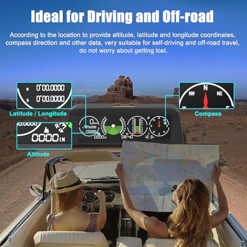 Off-Road Car Inclinometer HUD Display, Digital GPS Speedometer