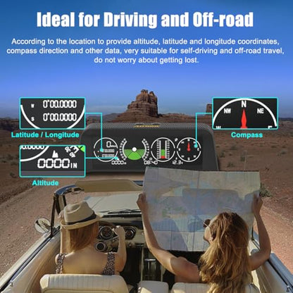 Off-Road Car Inclinometer HUD Display, Digital GPS Speedometer