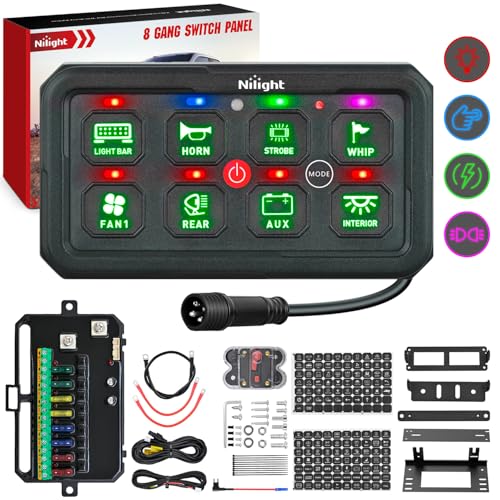 Nilight 8 Gang Switch Panel Green 12V 24V Circuit Control System 4-Mode - color: Green, size: 8 Gang Switch 4 Modes
