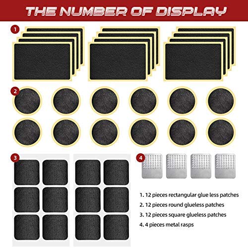 Boao 40 Pcs Bike Tire Patch Kit, Glueless Self Adhesive, 4 Metal Rasps