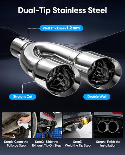 3" Dual Exhaust Tip,3''(ID) Inlet 4''outlet 16" Long Tail Pipe - size: 3TO4 16long