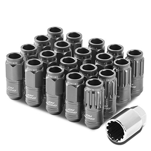 Auto Dynasty M12 x 1.5 Open End Design 16-Piece Aluminum Alloy Wheel Lug Nuts + 4 x Lock Nut + 1 x Lock Nut Key (Gun Metal) - color: Gun Metal