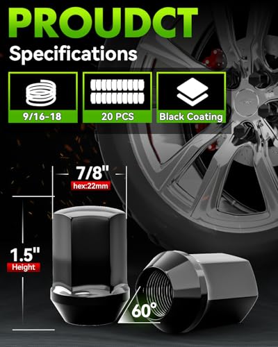 20 PCS 9/16-18 Pitch Studs Wheel Lug Nuts, 1.5 inch Height OEM Factory Style Acorn Seat Lug Nuts, Chrome Finish, 7/8" Hex, 60 Degree Conical Seat - size: 20pcs（9/16-18 CH）