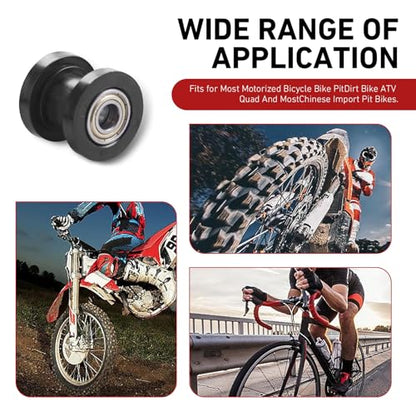 2 PCS Chain Roller Tensioner Guide, 8mm/0.3" 10mm/0.4" Chain Puller Adjuster Wheel, Motorcycle Accessories for Most Dirt Bikes ATVs Motorcycle Bicycles (Black)