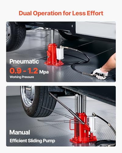 VEVOR Air Hydraulic Bottle Jack, 20 Ton (44092 lbs) Capacity, 10.2-19.5 Inch Lifting Range, Pneumatic/Manual Heavy Duty Welded Bottle Jack with Pump for Car, SUV, Pickup, Truck, RV, Auto Repair - color: red