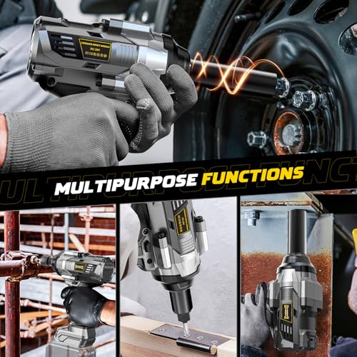 1/2" Cordless Impact Wrench 1110 Ft-lbs Compatible with DeWalt 20V Battery - color: Grey