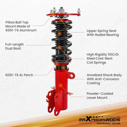 maXpeedingrods Coilovers for Nissan Altima Sedan L32 2007-2012, Altima Coupe D32 2008-2013, for Nissan Maxima Sedan A35 2009-2014, Height Adjustable Coilover Suspension Lowering Kit Red
