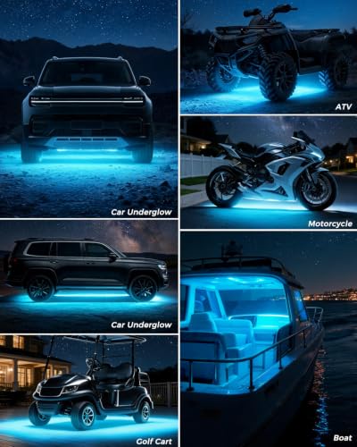 Keiurot 12V Led Light Strip for Cars 24Inch Connectable & Waterproof, 4Pack - color: Ice Blue Led Strip 24" Connectable