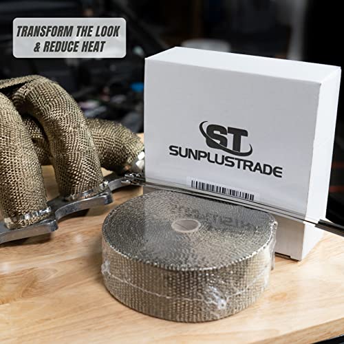 SunplusTrade 2" x 50' Titanium Exhaust Wrap for Motorcycle Car Headers with Stainless Steel Zip Ties