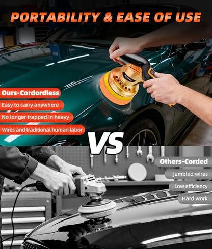 2027 Buffer Polisher, 8-Speed 1200W Power with 2 Batteries & LED Display