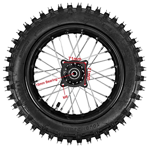 Trkimal 80/100-12 Rear Tire Disc Brake Wheel Rim With 15mm Bearing Set for Pit Pro Dirt Bike (80/100-12(15mm inner bearing)) - size: 80/100-12(15mm inner beraing)