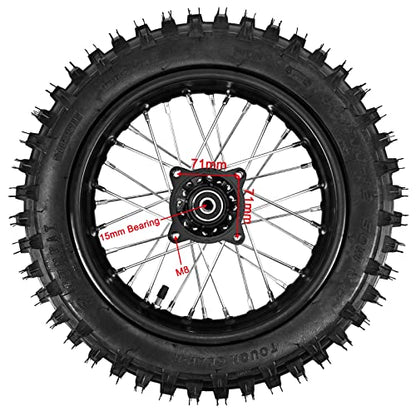Trkimal 80/100-12 Rear Tire Disc Brake Wheel Rim With 15mm Bearing Set for Pit Pro Dirt Bike (80/100-12(15mm inner bearing)) - size: 80/100-12(15mm inner beraing)