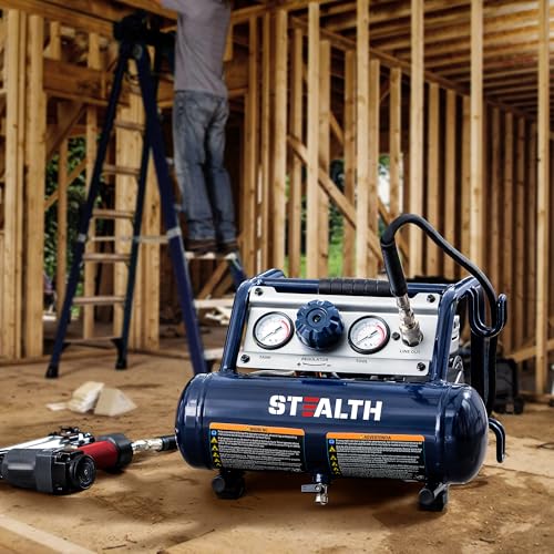 STEALTH Air Compressor 1 Gallon, 1/2HP Max 125 PSI, Induction Motor, 0.8 CFM@90PSI, 1.3 CFM@40PSI, Oil-Free Maintenance Free Light Weight Electric Air Tools for Drilling, Nailing, Grinding, SAUQ-1105 - style: SAUQ-1105-1