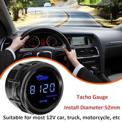 Car Tacho Gauge 12V Auto Tachometer Gauge RPM 2" 52mm Tacho Meter - color: Blue Light Tacho