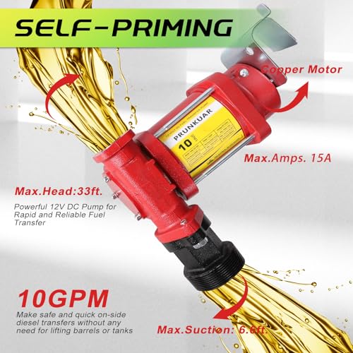 10GPM 12V Fuel Transfer Pump with Manual Nozzle, Particulate Filter，Cast Iron Heavy Duty for Gasoline Diesel Kerosene Biodiesel
