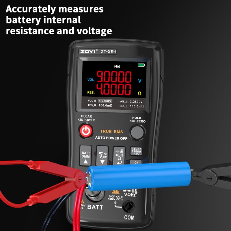 ZOYI Battery Internal Resistance Tester 2 in 1 multimeter Battery Voltage Meter Car Battery Tester for AAA AA Model 0.1mΩ-200Ω