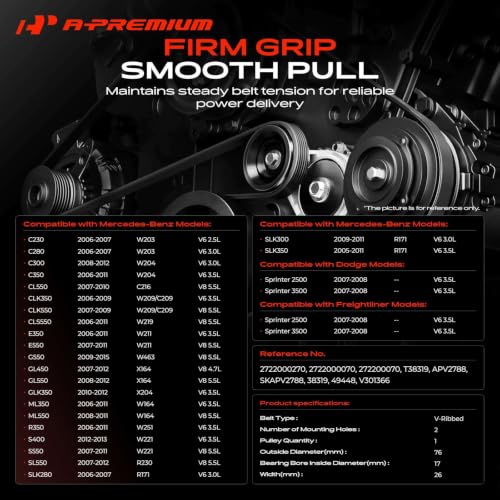 A-Premium Belt Tensioner Assembly with Pulley Compatible with Mercedes-Benz - style: 38319