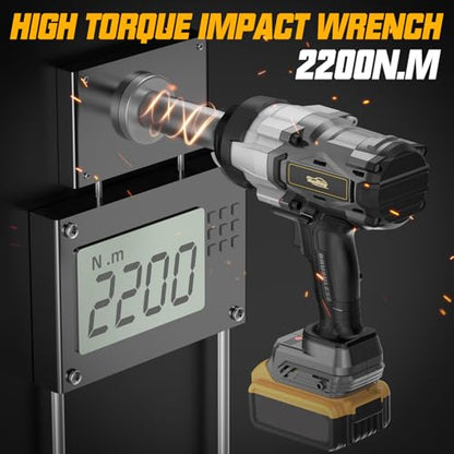 Cordless Impact Wrench 1/2" Compatible with Dewalt 20V Battery, 1600Ft-lbs(2200N.m) High Torque Impact Gun Heavy Duty, Brushless Electric Power Impact Driver with 4 Speed Modes & LED Work Light - size: 1/2" 2200NM Compatibe with Dewalt