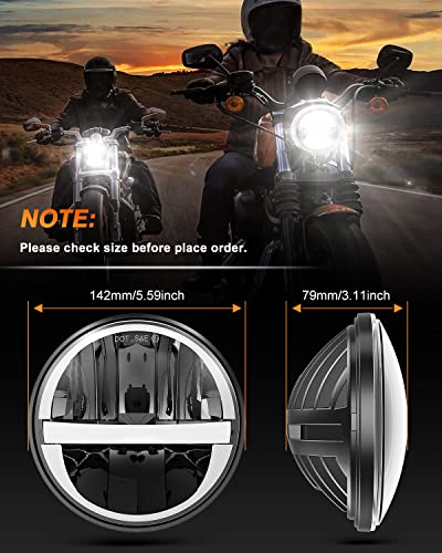 UNI-SHINE Motorcycle 5.75 inch LED Headlight 5-3/4'' DOT Approved with DRL High Low Beam Plug and Play Motor Bike Classic Headlamp - size: 1PC