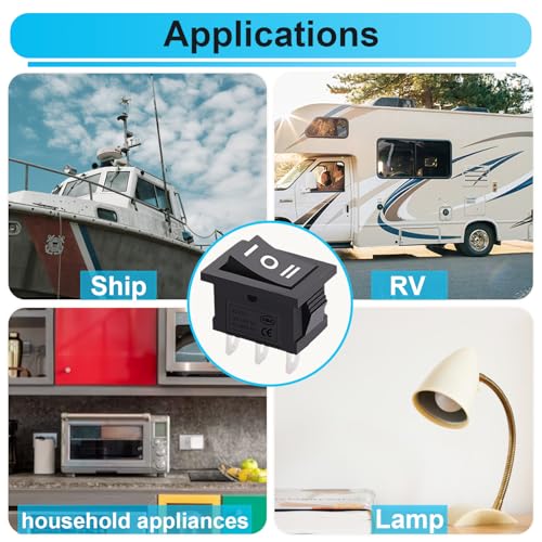 TWTADE 6Pcs 12V Rocker Switch On/Off/On 3 Pin 3 Position Car Auto Boat Rocker Toggle Switch AC 6A/250V 10A/125V KCD1-2-103-BK - color: Black-ON/Off/ON - KCD1, size: Narrow Rectangle