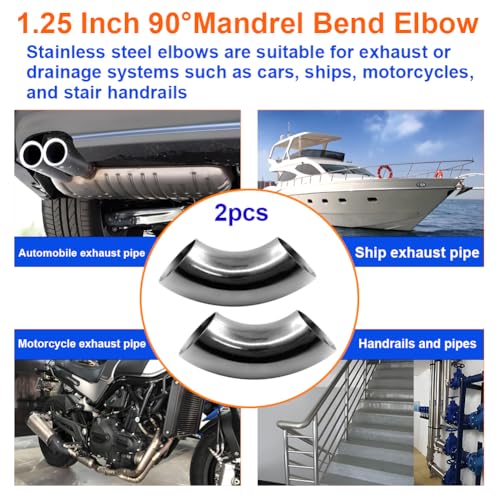 1.25 Inch 90 Degree Stainless Steel Bend Tube Exhaust Elbow Pipe for Car Modified Exhaust System 1.25" Piping Silver Tone，Stair Handrail (2PCS) - size: 1.25"