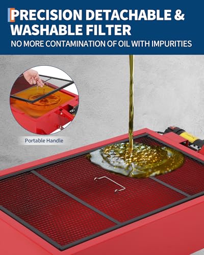 20 Gallon Low Profile Oil Drain Pan with 12V Electric Pump, Large Capacity Rolling Oil Change Tank, 8.2ft Discharge Hose & Folding Handle for Trucks, Buses, RVs and Cars - color: Red, size: 20 Gallon with 12V Electric Pump