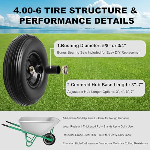 Storystore 13" Wheelbarrow Tires, 1-Pack 4.00-6 Flat Free Tire And Wheel with 5/8" or 3/4" Bearings, 1.75" Centered Hub for Hand Trucks, Wheelbarrows, Dolly, Wagon, Trailer - size: 13" (1 Pack)