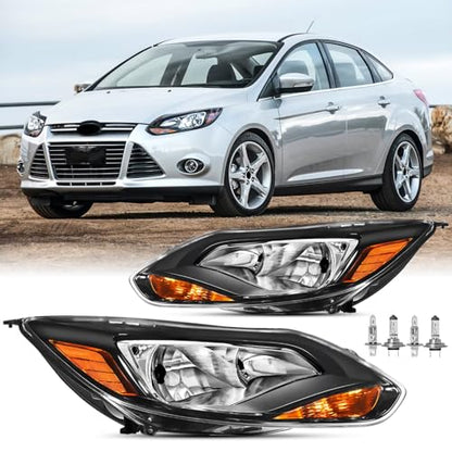 Headlights Assembly w/Bulbs Set For 2012-2014 Ford Focus Black Housing - color: For 2012-2014 Focus