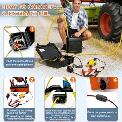 12V/24V 100W Oil Change Pump Set, Fast 1-4L/min Flow Oil Transfer Pump with Yellow Battery Adapter Compatible with DEWALT 20V/18V Battery, Fluid Transfer for Trucks, Boats, Lawnmowers - color: SET 02+Yellow battery adapter
