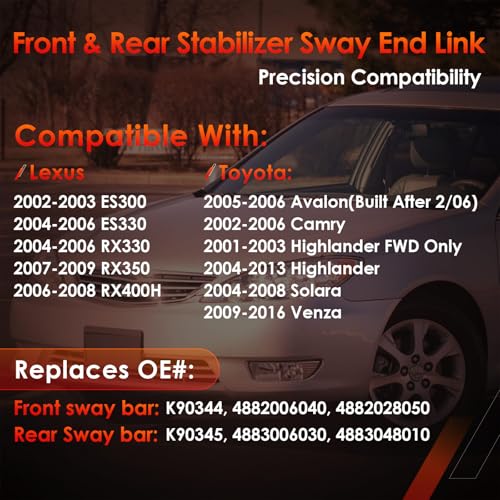 Sway Bar Links Fits 01-06 Toyota Highlander Avalon Camry Solara Venza ES300 - size: Front & Rear
