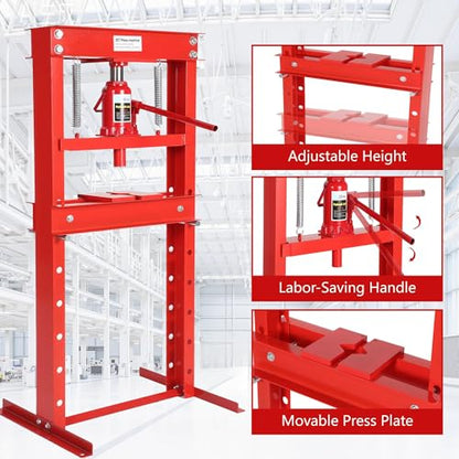 20 Ton Hydraulic H-Frame Shop Press, Heavy Duty Manual Hydraulic Press Machine with Adjustable Bed & Stamping Plates, Metal Working Press for Auto Repair, Garage, Engine Bearing Removal