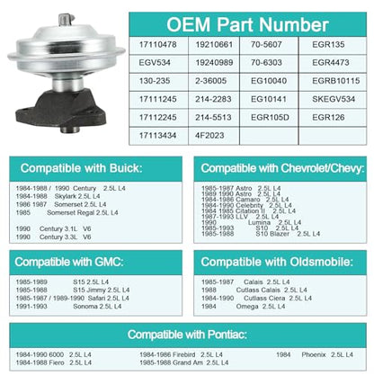 AULINK EGV534 EGR Valve (2.5L L4) For Buick Century,For Chevy Blazer Camaro - color: Black EGV534