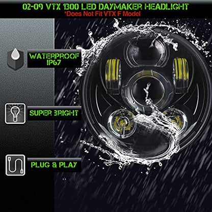 SLK us Customs VTX 5.75 inch Chrome Round LED Projector Daymaker Headlight with Bracket and Hardware – Plug and Play Motorcycle Headlight Compatible with Honda VTX 1300, VTX 1800 (Black) - color: Black
