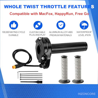 Ebike Full Twist Throttle for Macfox, 3 Pin Surron Style Throttle Grip Kit 12V-72V Compatible with Q-Life HappyRun Freego Heybike Tamobyke ESKUTE Electric Dirt Bike - color: Gray