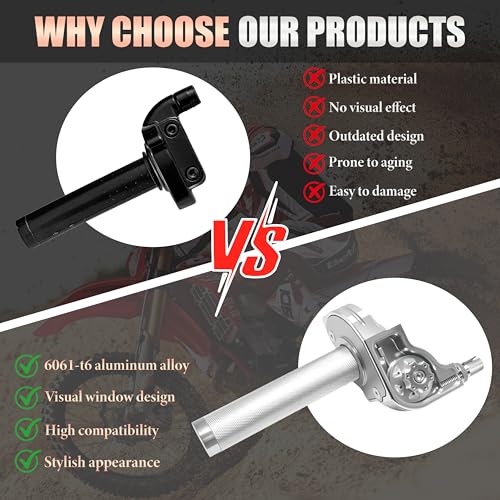 Aluminum Alloy Quick Twist Throttle Assembly 7/8" 22mm with Cable, Universal Throttle Grips Kit for Dirt Pit Bike ATV Mini Bike CRF KLX SSR TTR 50cc-250cc - color: Silver