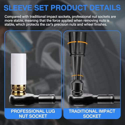 1/2" Drive Wheel Protector Impact Socket, Metric deep 17-19-21-22 mm(4 PCS) - size: 1/2" Color Impact Sockets 4pcs