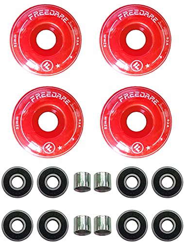 FREEDARE Skateboard Wheels 52mm and Bearings, Spacers Installed 92A for Street Tricks(Pack of 4) - color: red