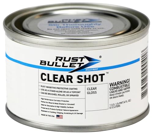 RUST BULLET Clear Shot - Clear Gloss - 1/4 Pint - Clear Coat for Automotive, Wood, & Metal Projects, UV Resistant Coating Won't Crack, Chip, Peel or Yellow - size: 4 Fl Oz (Pack of 1)