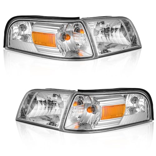 WEELMOTO Halogen Headlights for 2006-2011 Mercury Grand Marquis - color: Clear Lens I Chrome Housing I Amber Reflector, size: 2006-2011 Mercury Grand Marquis