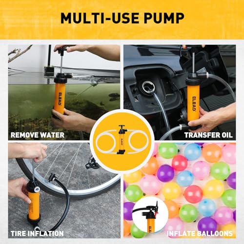 Gas Siphon Pump for Gasoline, Multi-Use Fluid Transfer Pump, Oil Liquid Siphon Pumps, Fuel Siphon Tool, Multifunction Hand Inflation Pumps with Inflator Hose adapter, Needle Valve/Balloon adapter - color: New Version Yellow