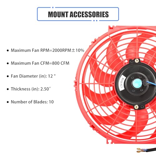 12" Electric Radiator Cooling Fan Assembly Kit 12V 80W，Red, 2 PCS - size: 12” -2PCS, style: Red