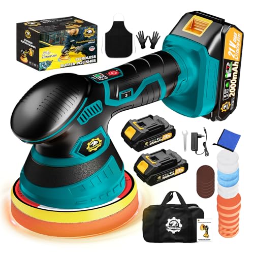 Cordless Car Buffer Polisher kit, DA Polisher with 2*21V Batteries - color: Blue
