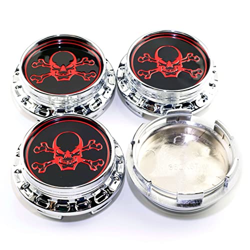 67mm 2.64" Wheel Center Caps Chrome Skull Center Cover Replacement, Outer 67 mm/2.64 in, Inner 62 mm/2.44 in - 4PCS - color: Chrome, size: OD:2.64in/ID:2.44in
